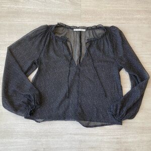 Abercrombie & Fitch Womens Sheer Polka Dot Blouse Size S Black White Long Sleeve